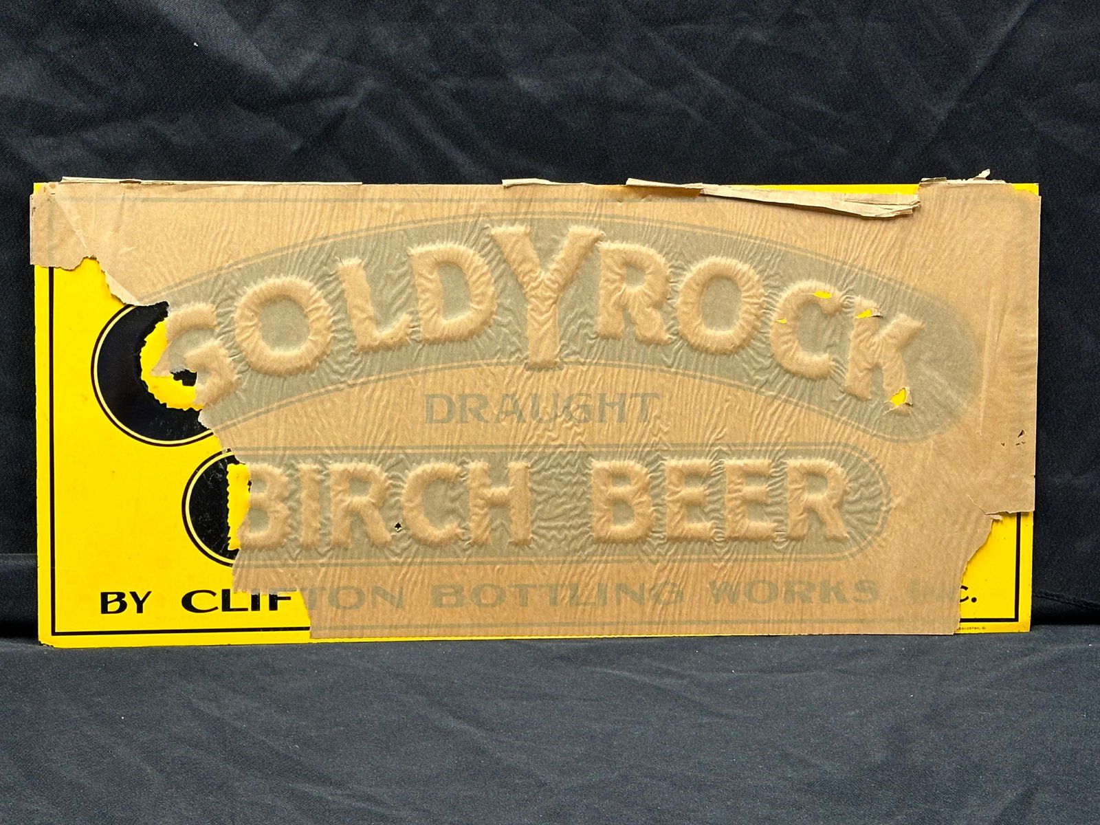 NOS GOLDYROCK BIRCH BEER EMBOSSED TIN SODA SIGN (1 of 3)
