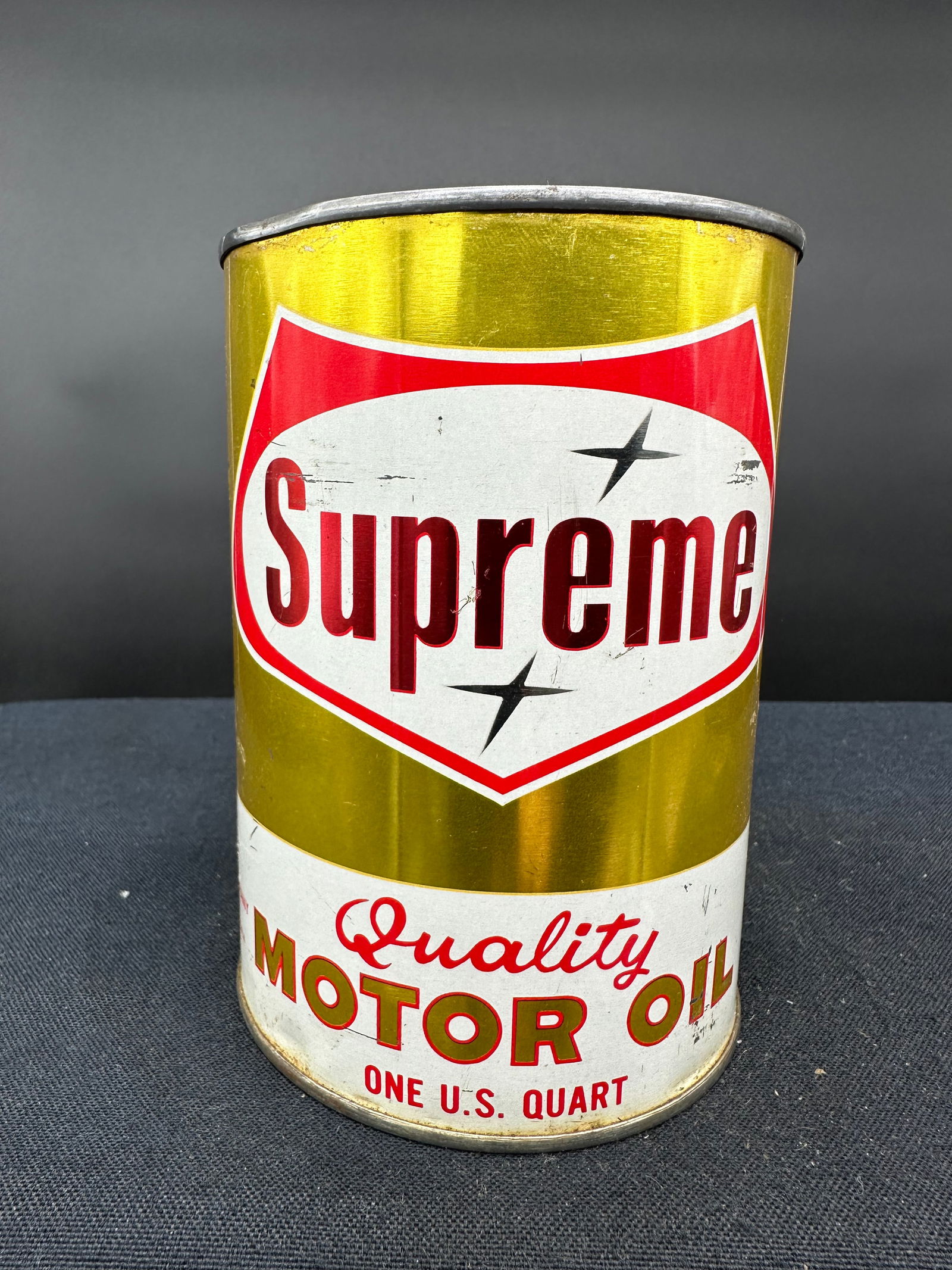 SUPREME MOTOR OIL 1 QUART OIL CAN: Please see photos for condition