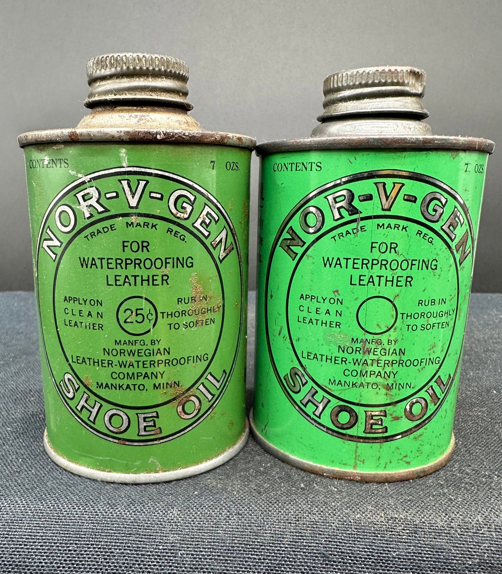 LOT OF 2 NOR-V-GEN SHOE OIL CANS: Please see photos for condition