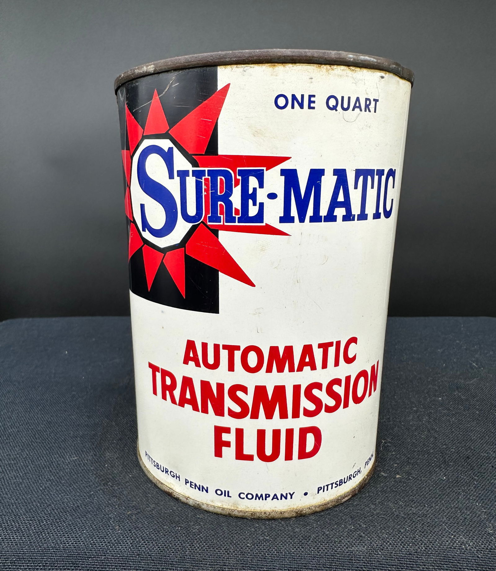 SURE MATIC ATF 1 QUART MOTOR OIL CAN (1 of 6)