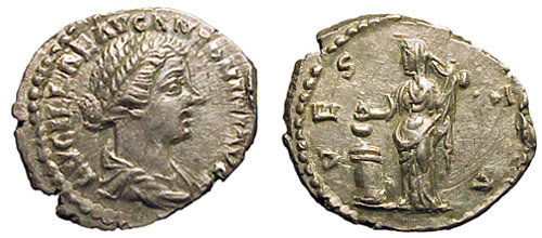 Lucilla, the wife of Lucius Verus, Augusta 164 – 1: Lucilla, the wife of Lucius Verus, Augusta 164 – 169 AD. AR Denarius of 164 – 166 AD. Rome. 3.25g. LVCILLAE AVG ANTONINI AVG F., her draped bust rt. / VESTA, Vesta standing lt., sacrificing out of