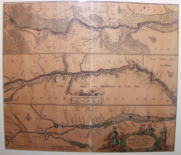 Moses Pitt, map of the Dniepr, TRACTUS BORYSTHENIS: Moses Pitt, map of the Dniepr, "TRACTUS BORYSTHENIS", c. 1681. Rare and attractive map of the Dniepr river in the Ukraine from Kiev up to estuary into Black Sea. English. Size is 18" x 21". Faded with