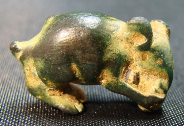 Roman, a miniature "MALTER" bronze field mouse: Roman, c. 100-300AD., a miniature bronze field mouse that holds morsel of food with both front paws as he kneels down to eat it. Very nice dark green patina throughout. Joel L. Malter Collection, Regi