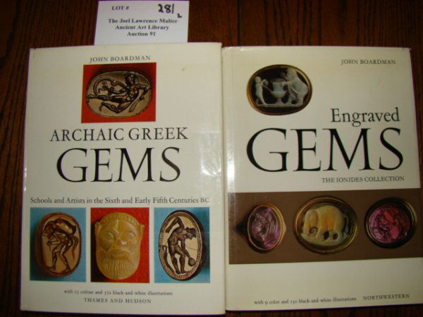Boardman, John. Archaic Greek Gems. London. 1968.: Boardman, John. Archaic Greek Gems. London. 1968. 4to, hard cover with dust jacket, 236 pp. with 15 color and 372 black & white illustrations. As new; Also John Boardman. Engraved Gems, The Ionides Co