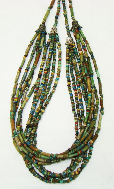 Egypt, Late Period, attractive lot of 2 necklaces: Egypt, Late Period, 20th-30th Dynasties, 715-332BC., an attractive lot of 2 necklaces, both are wearable multi colored faience mummy bead necklace with both short and tubular beads. Five strands at ch