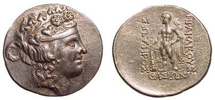 Thasos, under Rome, after 148 BC. AR Tetradrachm. 1: Thasos, under Rome, after 148 BC. AR Tetradrachm. 17.02g. Head of Dionysos rt., wreathed with ivy. / Herakles standing lt., leaning on a club and holding lion's skin. SNG Cop. 1048. EF.