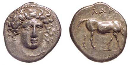 Thessaly, Larissa. c.400 - 350 BC. AR Drachm. 6.10g: Thessaly, Larissa. c.400 - 350 BC. AR Drachm. 6.10g. Head of the nymph Larissa facing slightly rt. / orse grazing rt. Herrmann, pl. VIII, 4-5. VF.