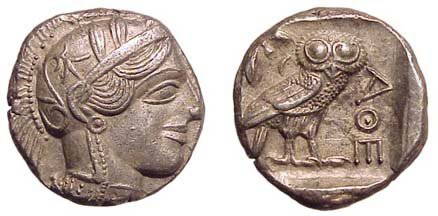 Attica, Athens. After 449 BC. AR Tetradrachm. 17.26: Attica, Athens. After 449 BC. AR Tetradrachm. 17.26g. Crested head of Athena rt. / Owl standing rt., head facing, olive sprig and crescent behind. SNG Cop. 31. Choice VF.