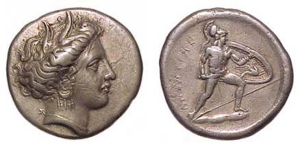 Locris, Locri Opuntii. c.382 - 336 BC. AR Stater. 1: Locris, Locri Opuntii. c.382 - 336 BC. AR Stater. 11.78g. Wreathed head of Persephone rt., wearing ornate earring. / Ajax 'the lesser' rt., holding a short sword and shield with a griffin inside,