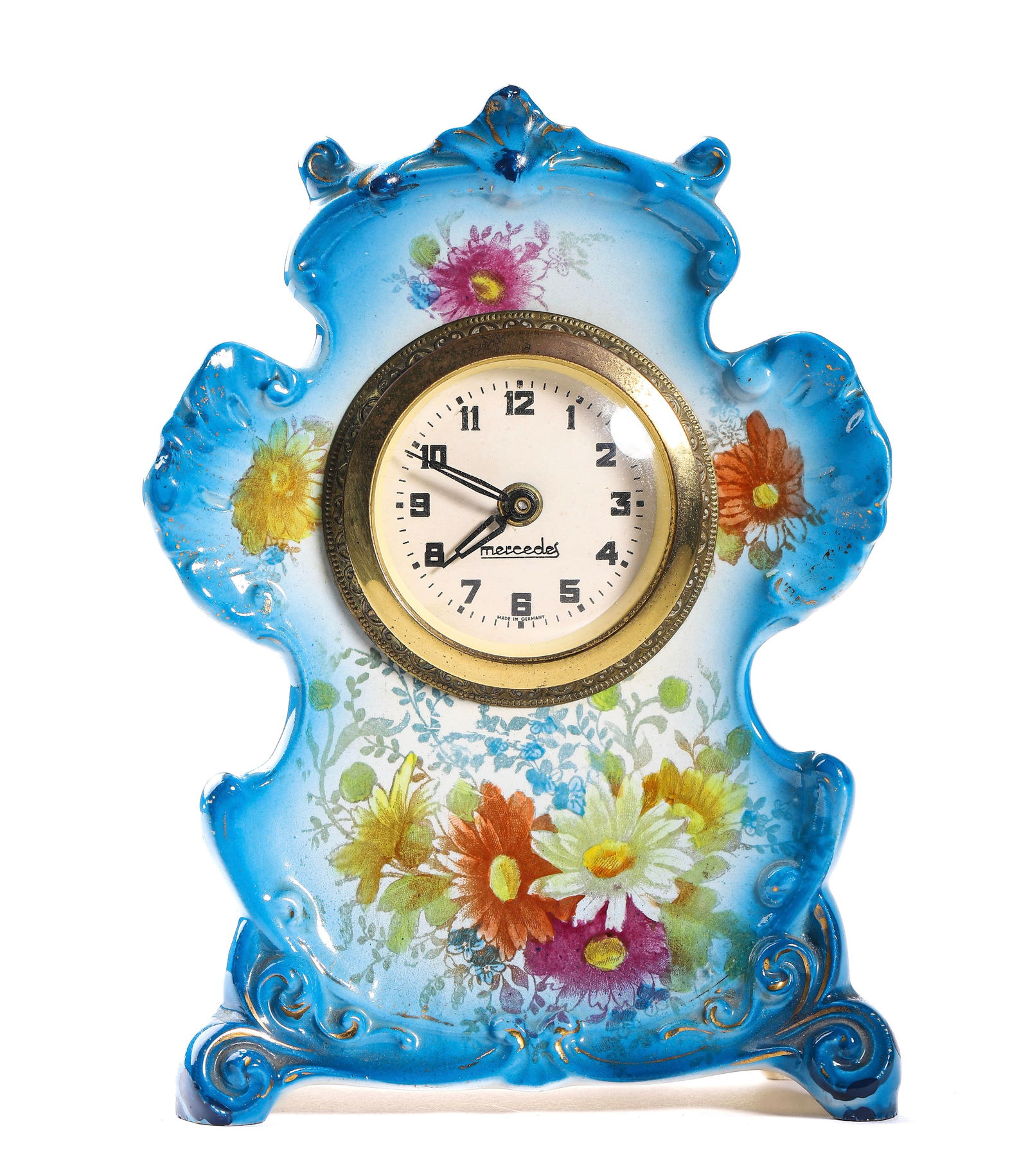 A GERMAN PORCELAIN MANTEL CLOCK BY MERCEDES, EARLY 20TH CENTURY (1 of 4)