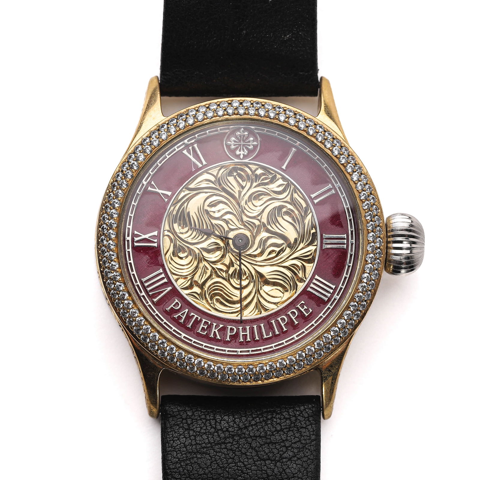 PATEK PHILIPPE ENGRAVED GOLD AND ENAMEL WATCH WITH DIAMOND BEZEL (1 of 7)