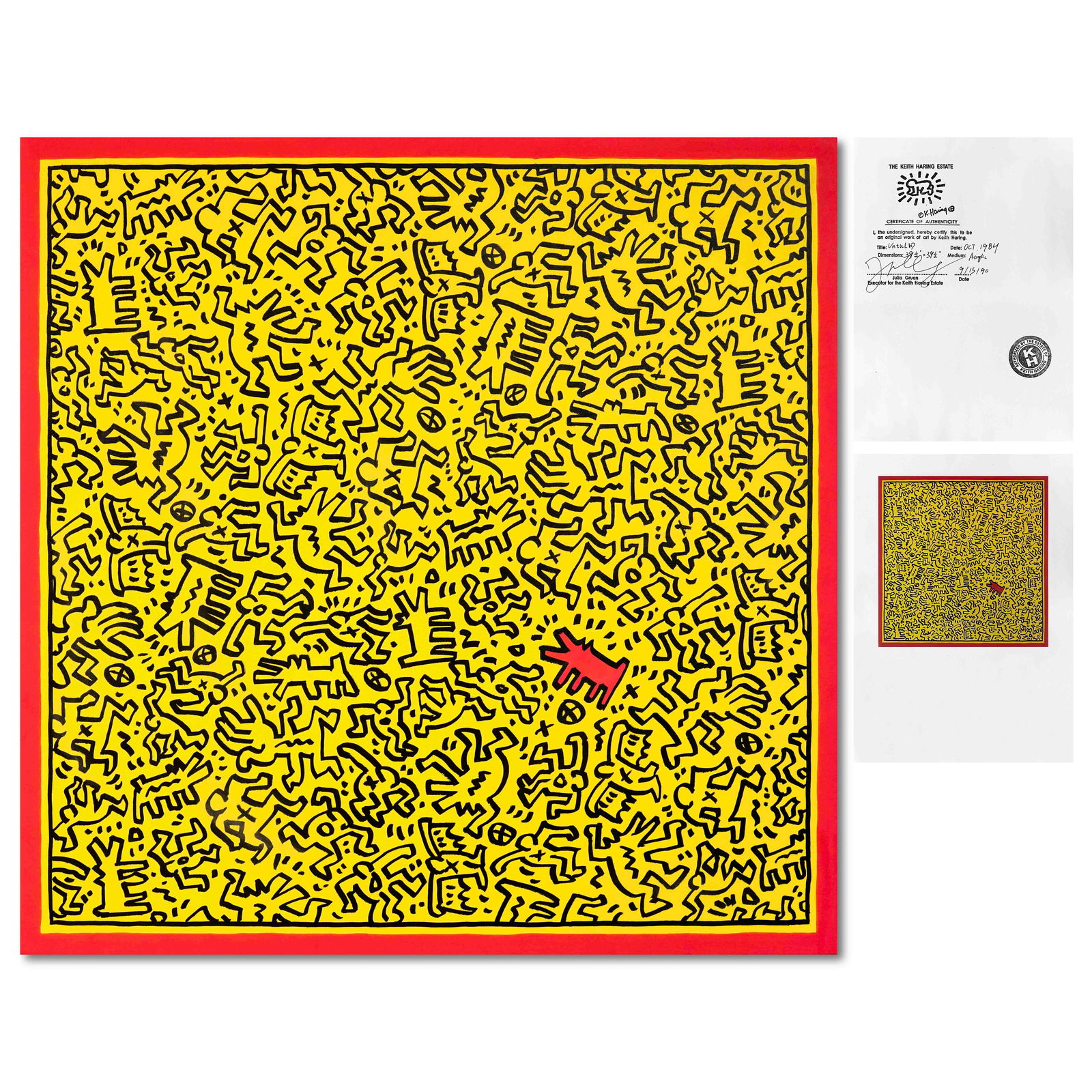 KEITH HARING (1958-1990), ATTRIBUTED TO, ACRYLIC ON CANVAS (1 of 3)