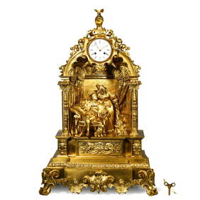 A FRENCH GILT BRONZE MANTEL CLOCK DEPICTING KING HENRY VIII AND ANNE BOLEYN, BY EMANUEL, PARIS (1 of 9)