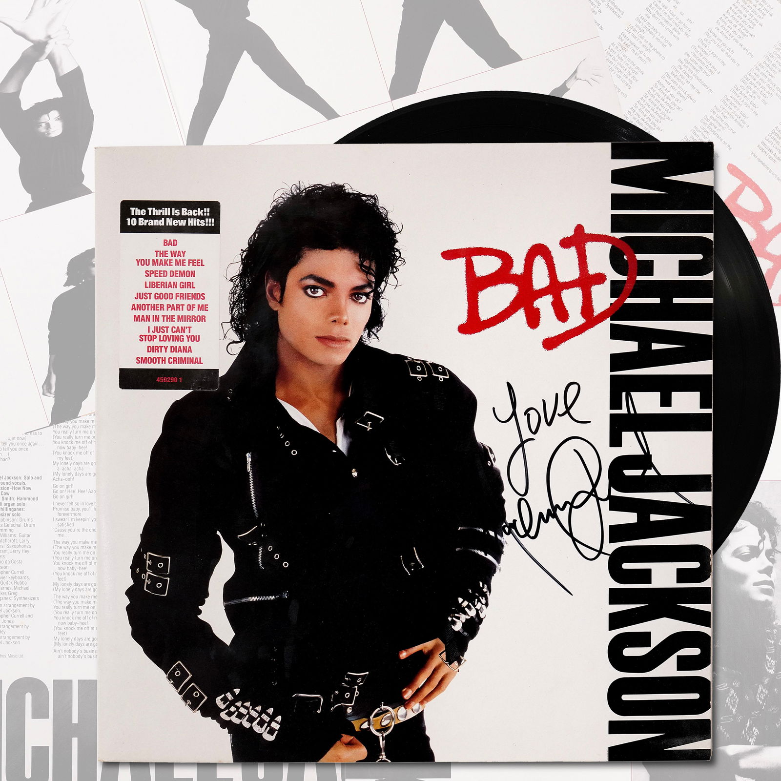 MICHAEL JACKSON SIGNED BAD VINYL RECORD SLEEVE (1987, EPIC RECORDS) (1 of 7)