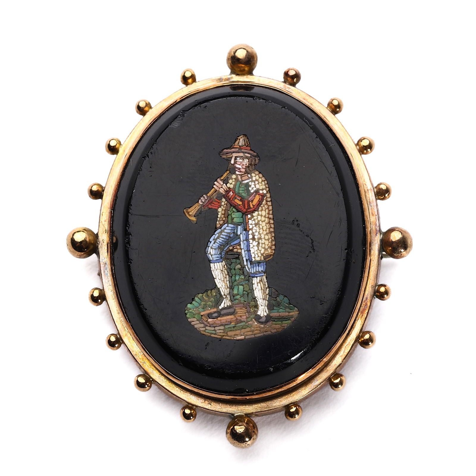 VICTORIAN MICRO MOSAIC FIGURE BROOCH IN 14K GOLD (1 of 3)