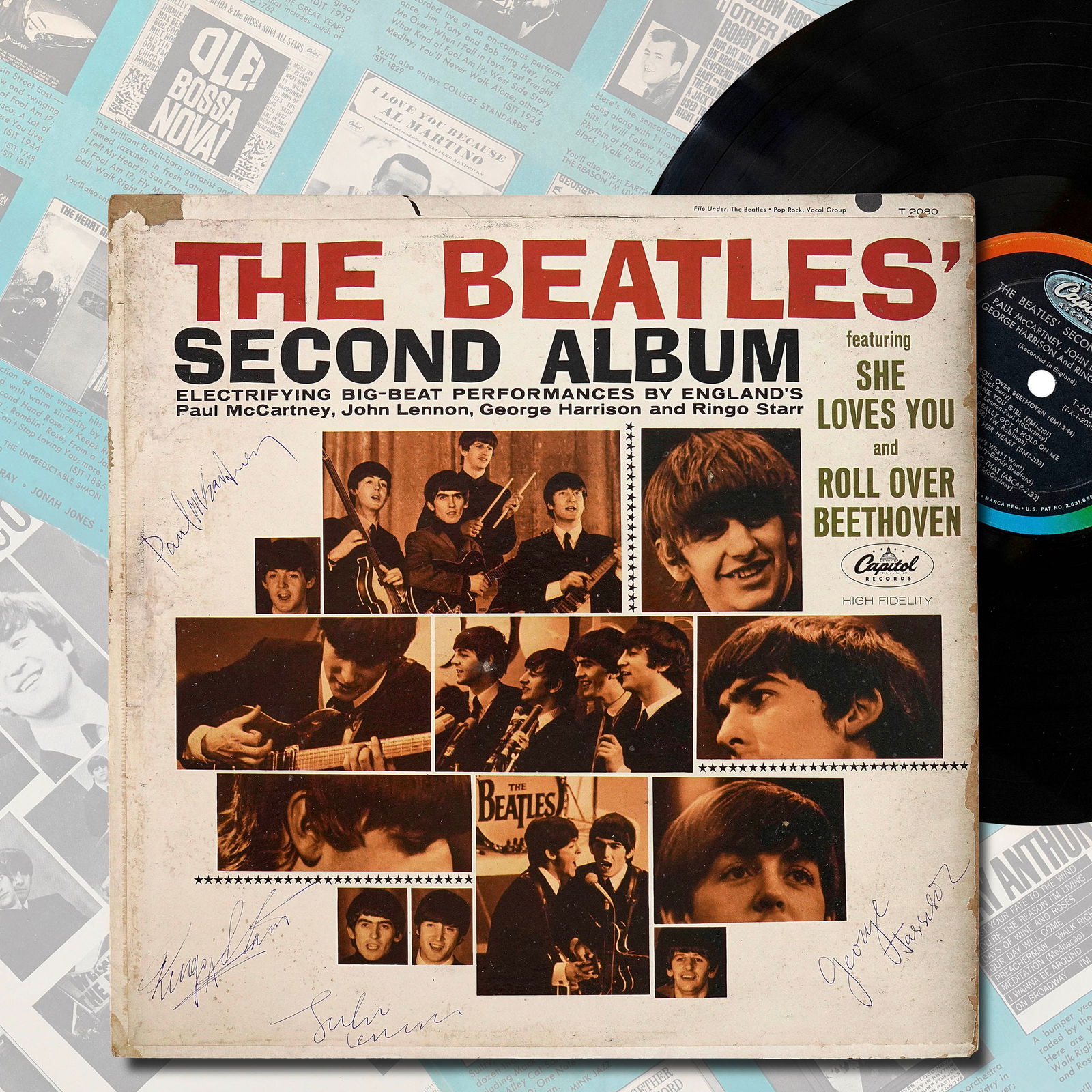 THE BEATLES FULLY SIGNED THE BEATLES' SECOND ALBUM U.S. FIRST PRESSING LP COVER (1964) (1 of 6)
