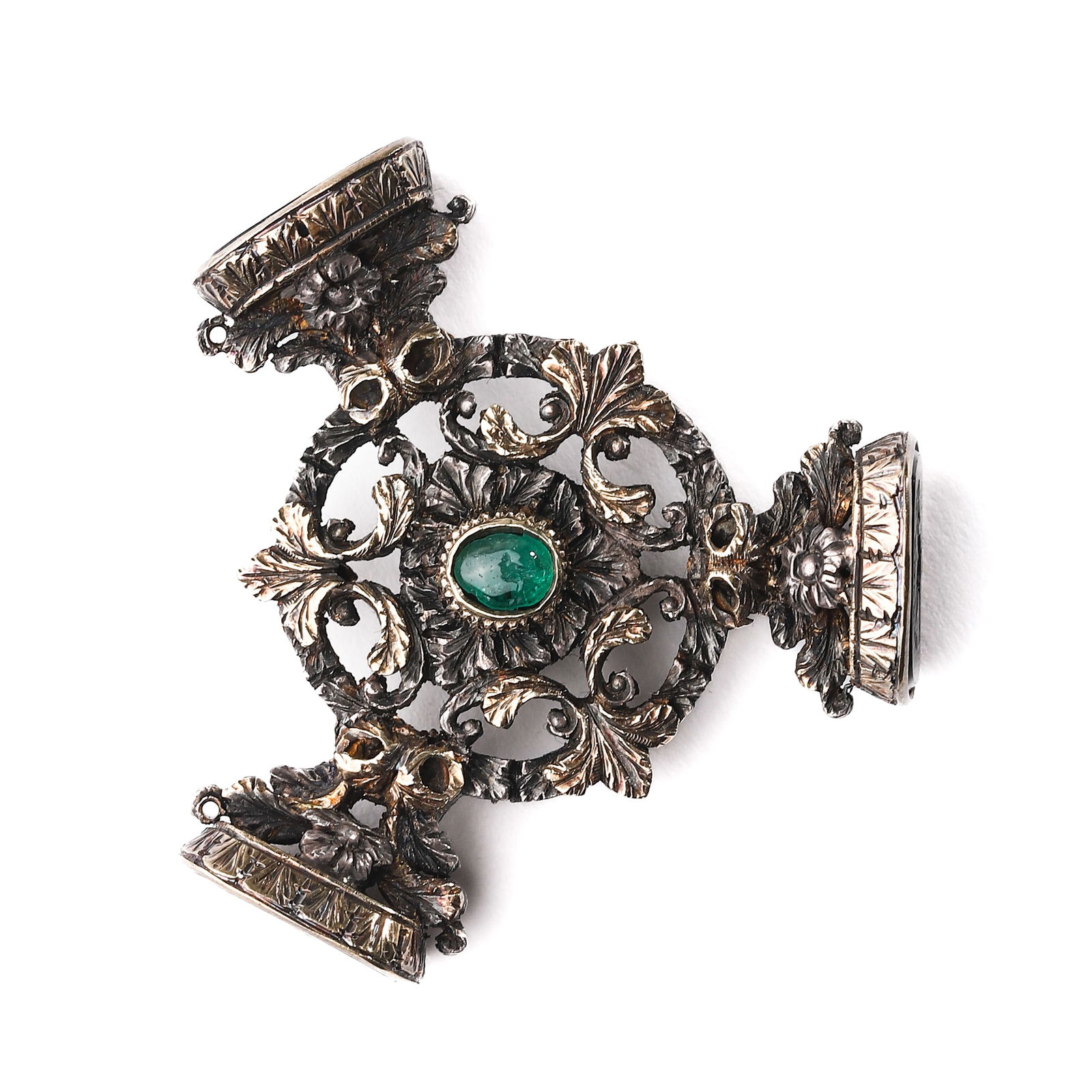 VICTORIAN SILVER TRIPLE WAX SEAL FOB PENDANT WITH EMERALD (1 of 5)