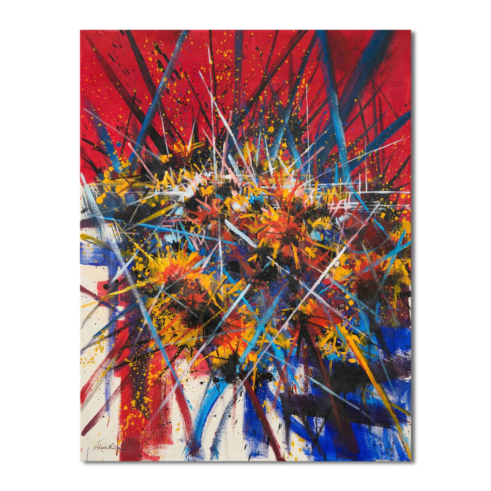 GEORGES MATHIEU (1921-2012), ATTRIBUTED TO, OIL ON CANVAS: Canvas Size: 35 in x 45 3/4 in (89 cm x 116 cm) Signed (lower left and reverse) Georges Mathieu (1921-2012) was one of the leading figures of French abstract art and a pioneer of lyrical abstraction.