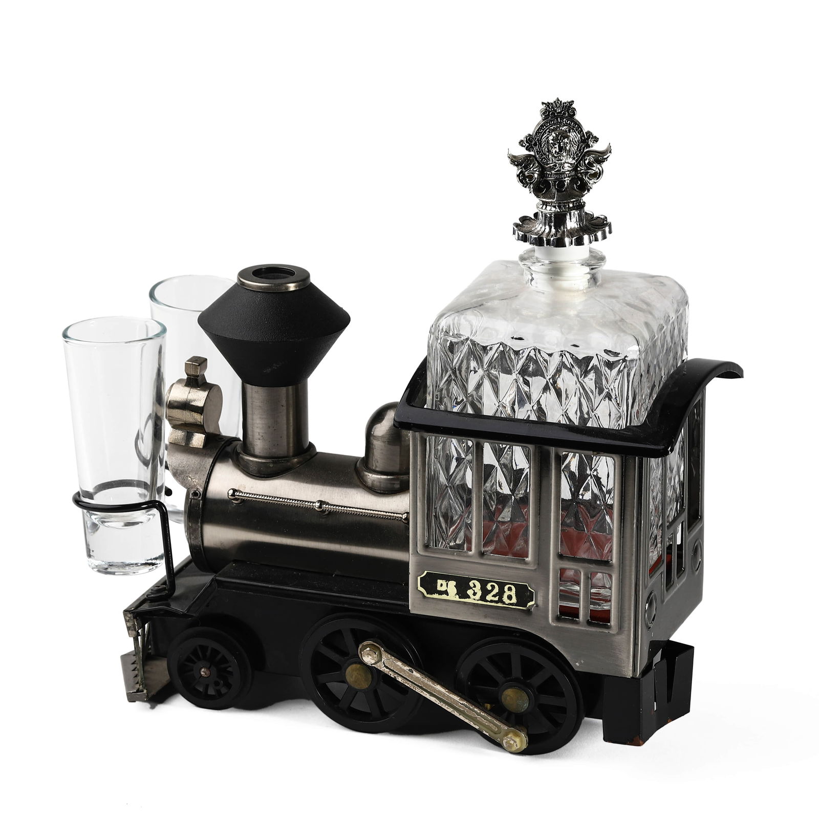 TRAIN-SHAPED LIQUOR DECANTER SET WITH MUSIC BOX AND GLASSES (1 of 4)