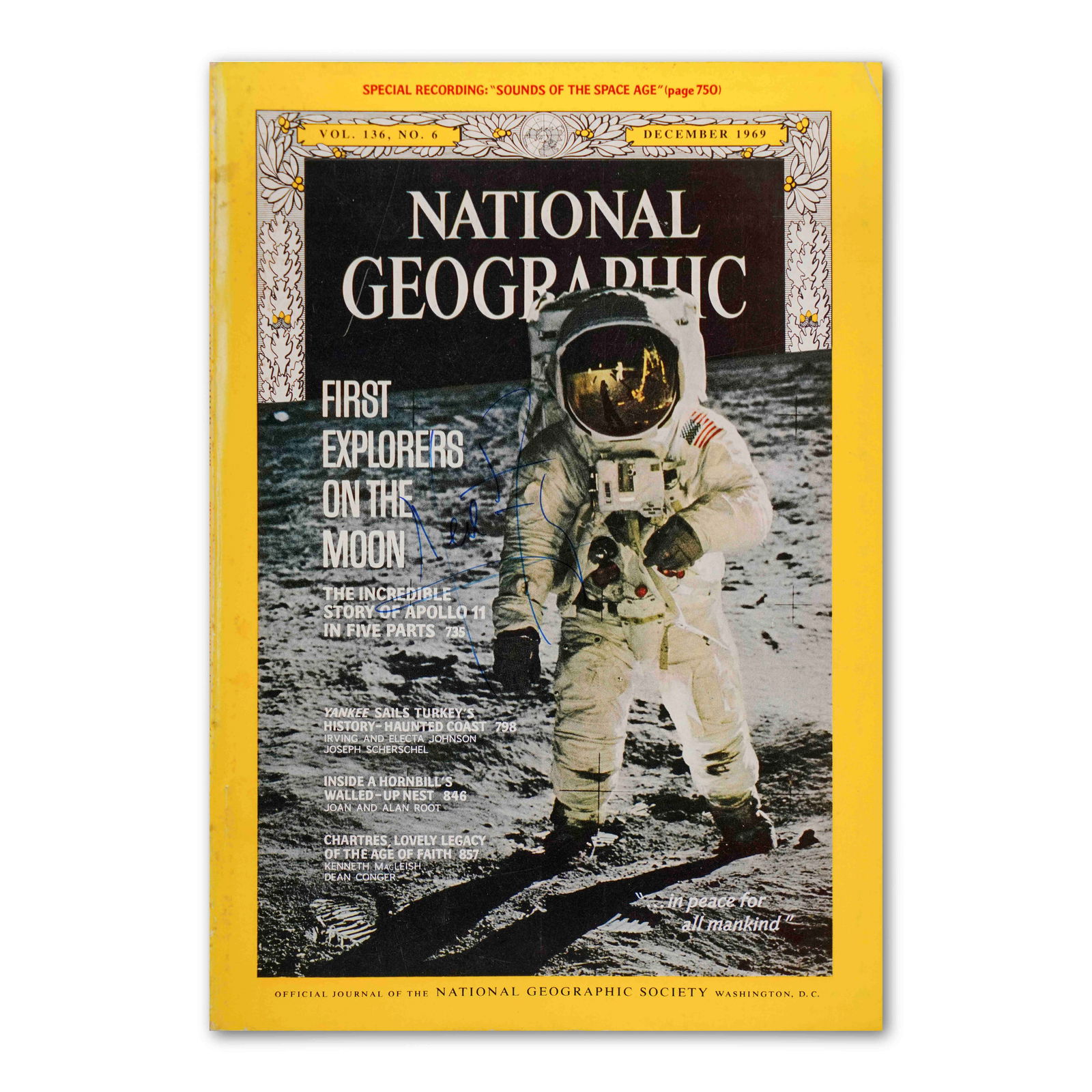 NEIL ARMSTRONG SIGNED NATIONAL GEOGRAPHIC "MOON LANDING" ISSUE - DECEMBER 1969 (1 of 7)