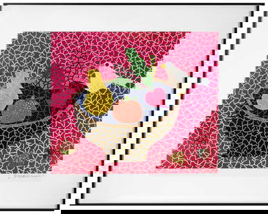 YAYOI KUSAMA (B.1929), SILKSCREEN PRINT: Image dimensions (frame not included): 17 3/4 x 15 3/4 in (45 x 40 cm) Signed (lower right) Yayoi Kusama (B.1929) is a Japanese contemporary artist who works primarily in sculpture and installation, b
