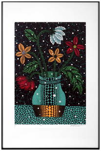 YAYOI KUSAMA (B.1929), SILKSCREEN PRINT: Image dimensions (frame not included): 25 5/8 x 17 1/8 in (65 x 43.5 cm) Signed (lower right) Yayoi Kusama (B.1929) is a Japanese contemporary artist who works primarily in sculpture and installation,