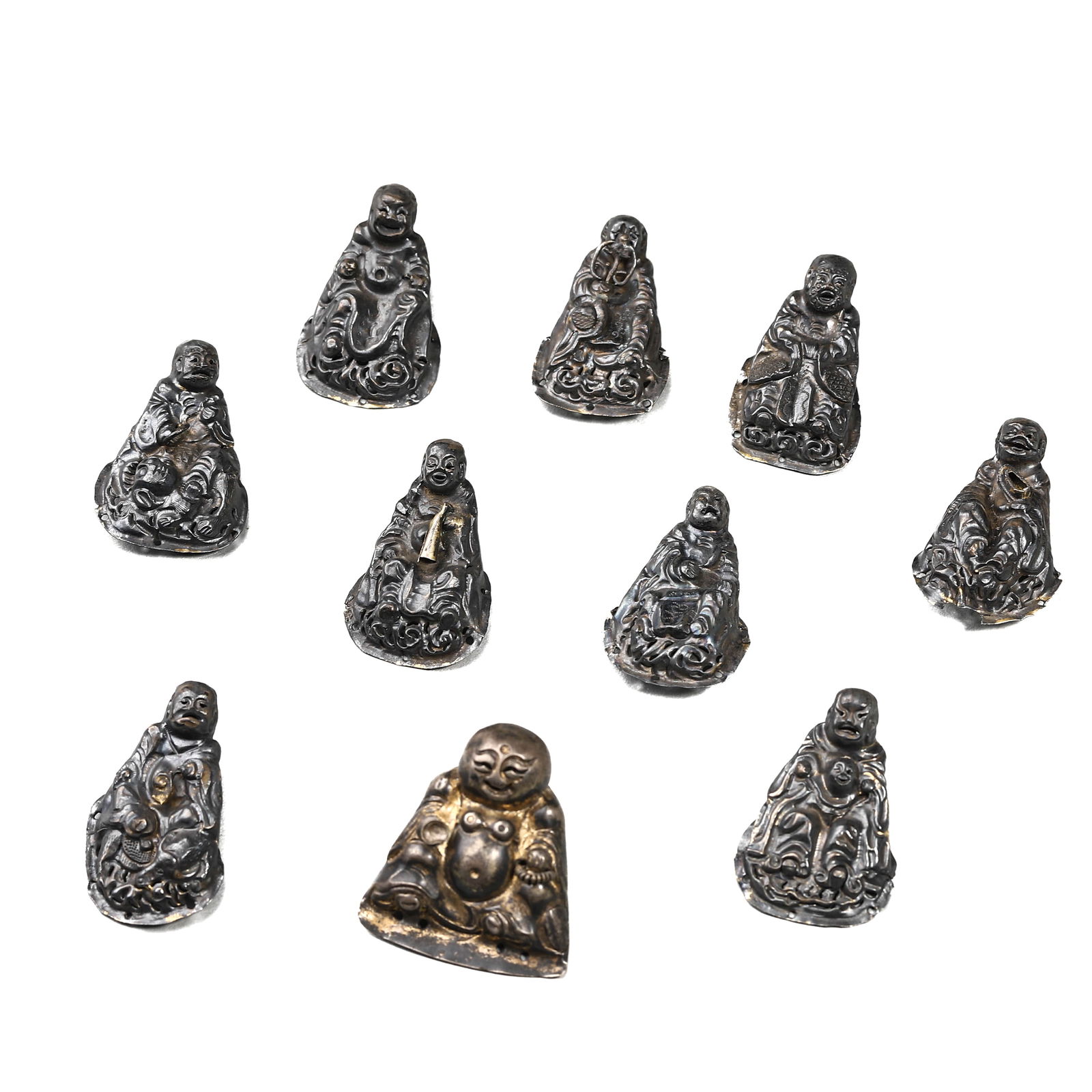 SET OF TEN MINIATURE CAST METAL BUDDHA FIGURES (1 of 8)