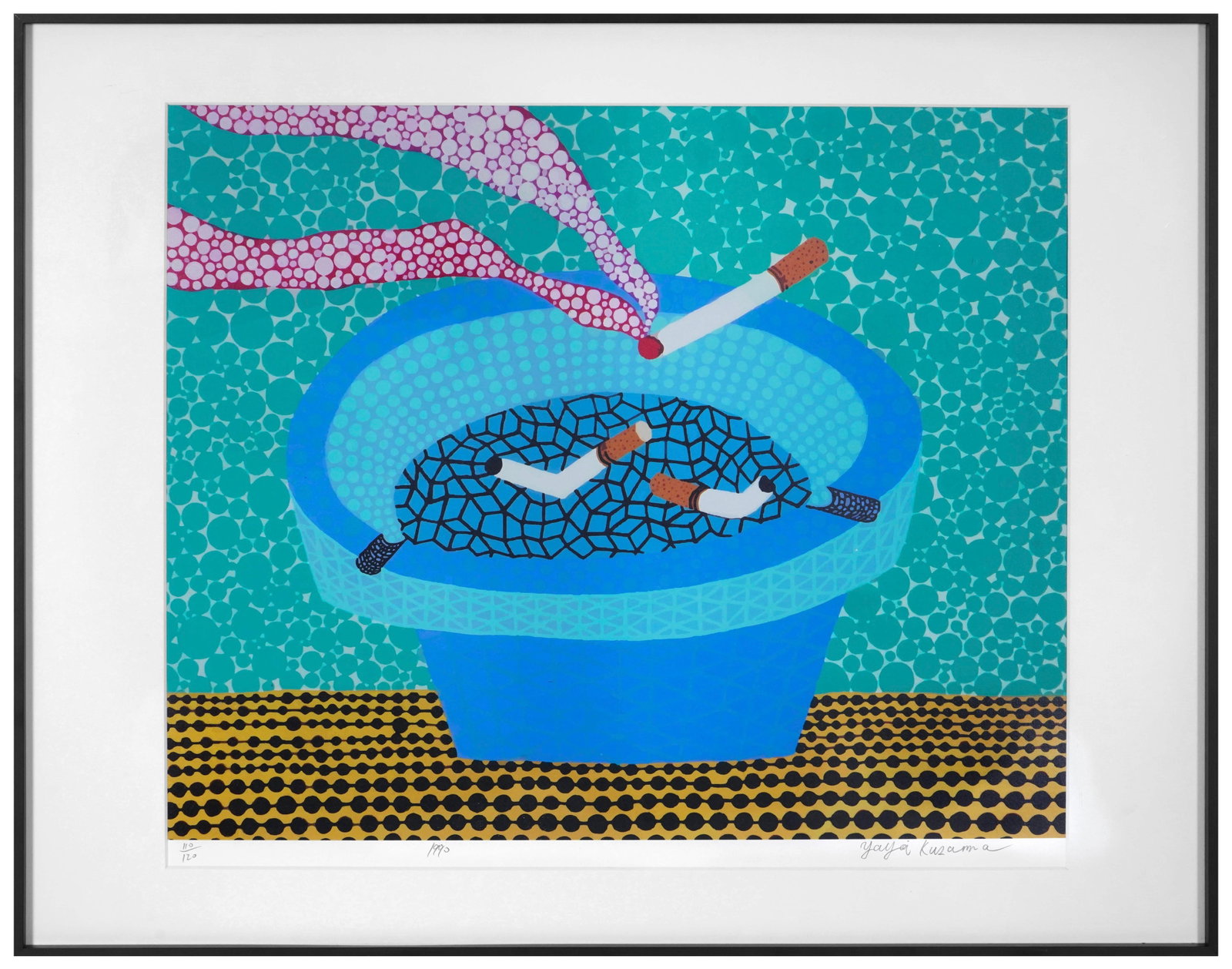 YAYOI KUSAMA (B.1929), SILKSCREEN PRINT: Image dimensions (frame not included): 20 5/8 x 17 3/8 in (52.5 x 44 cm) Signed (lower right) Yayoi Kusama (B.1929) is a Japanese contemporary artist who works primarily in sculpture and installation,