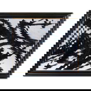 FRANZ KLINE (1910-1962), ATTRIBUTED TO, OIL ON CANVAS: Signed (reverse) Canvas Size: 73 x 60 cm (28 3/4 x 23 3/4 in) All measurements are approximate. Franz Kline (1910-1962) was an American Abstract Expressionist painter, known for his bold and dynamic b