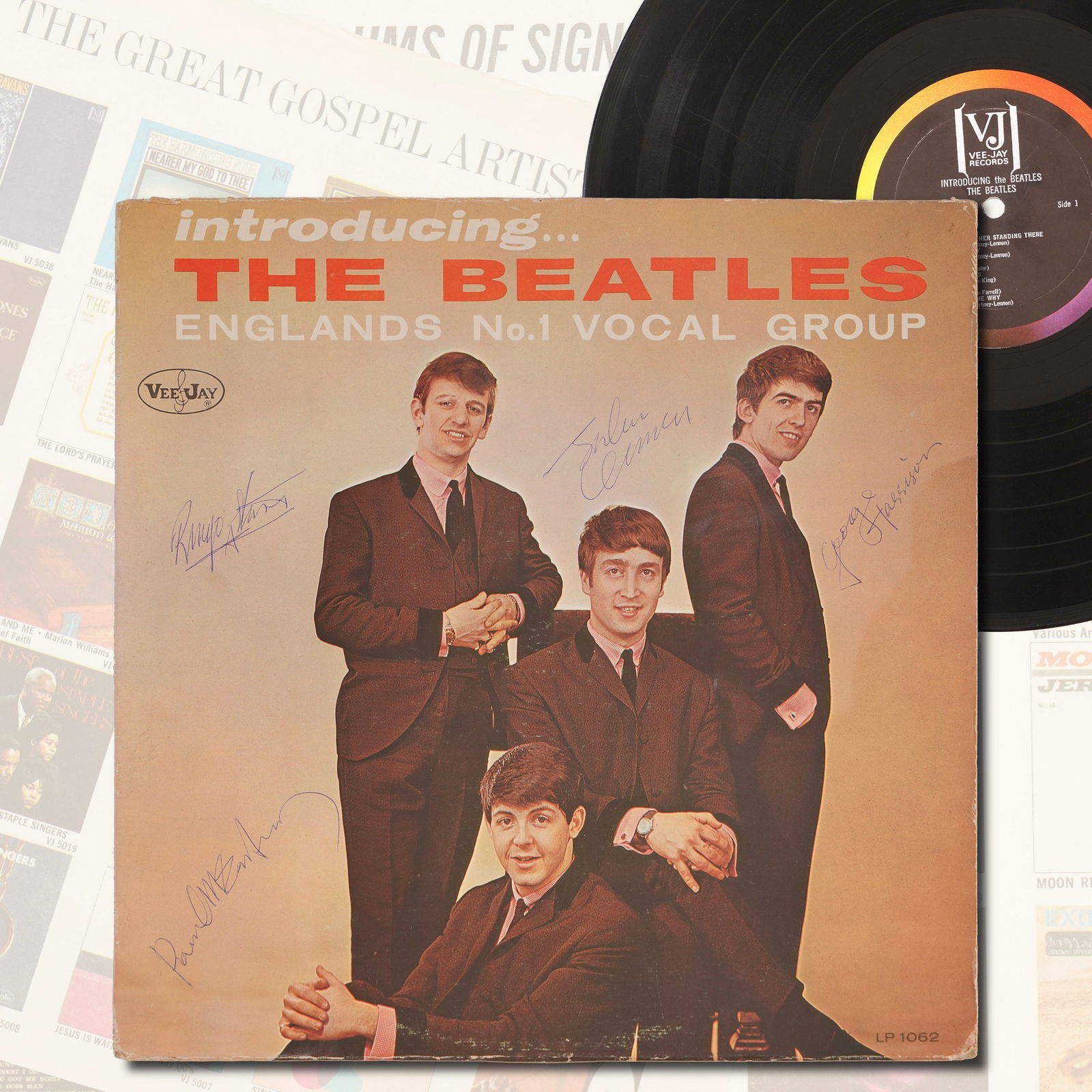 THE BEATLES FULLY SIGNED LP "INTRODUCING... THE BEATLES," VEE-JAY RECORDS, 1964 (1 of 6)