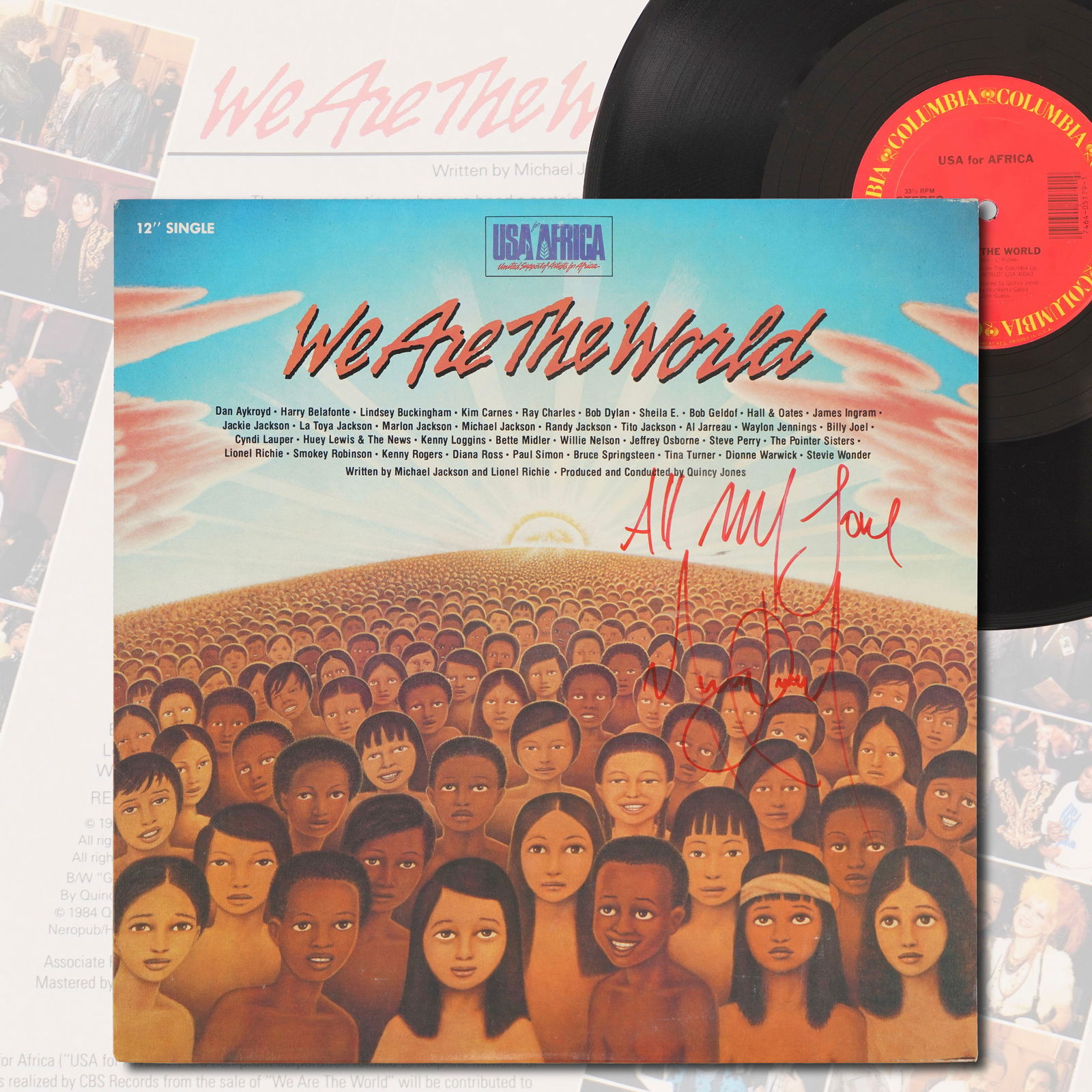 MICHAEL JACKSON SIGNED LP "WE ARE THE WORLD," 1985 (1 of 5)
