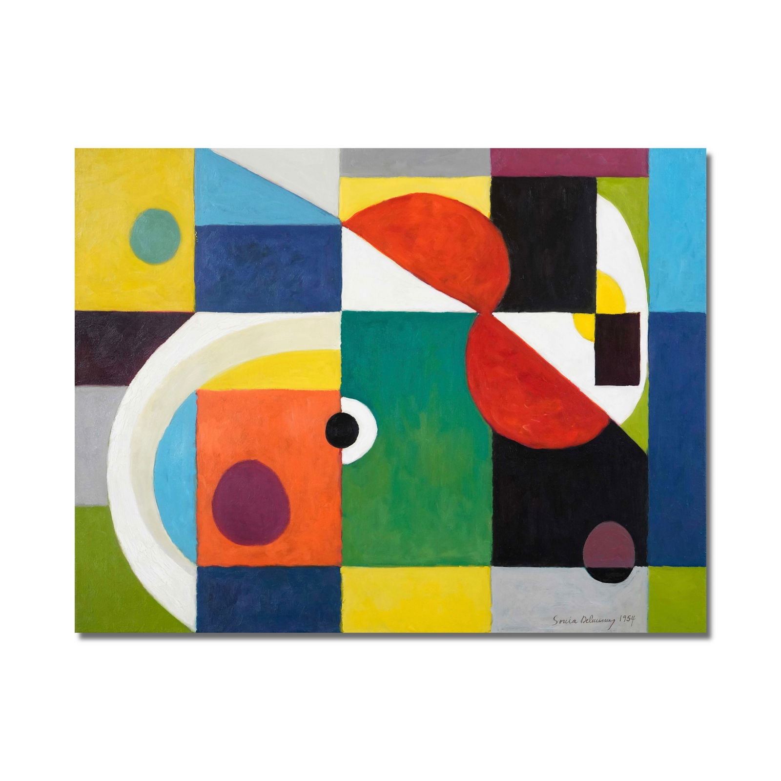 SONIA DELAUNAY (1885-1979), ATTRIBUTED TO, OIL ON CANVAS: Canvas Size: 35 x 45 3/4 in (89 x 116 cm) Signed (lower right and reverse) Sonia Delaunay (1885-1979), a Russian-born French avant-garde artist, was a central figure in the Orphism movement, known for