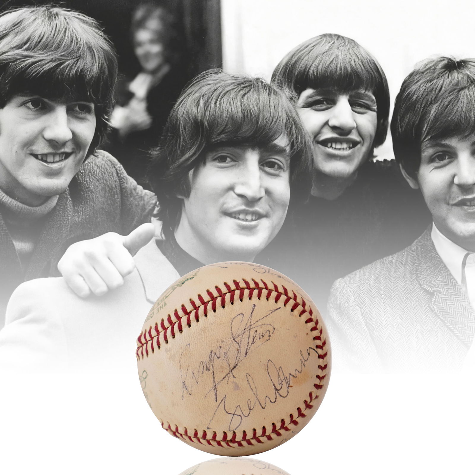 VERY RARE THE BEATLES - FULLY SIGNED BASEBALL, CIRCA 1965 (1 of 4)