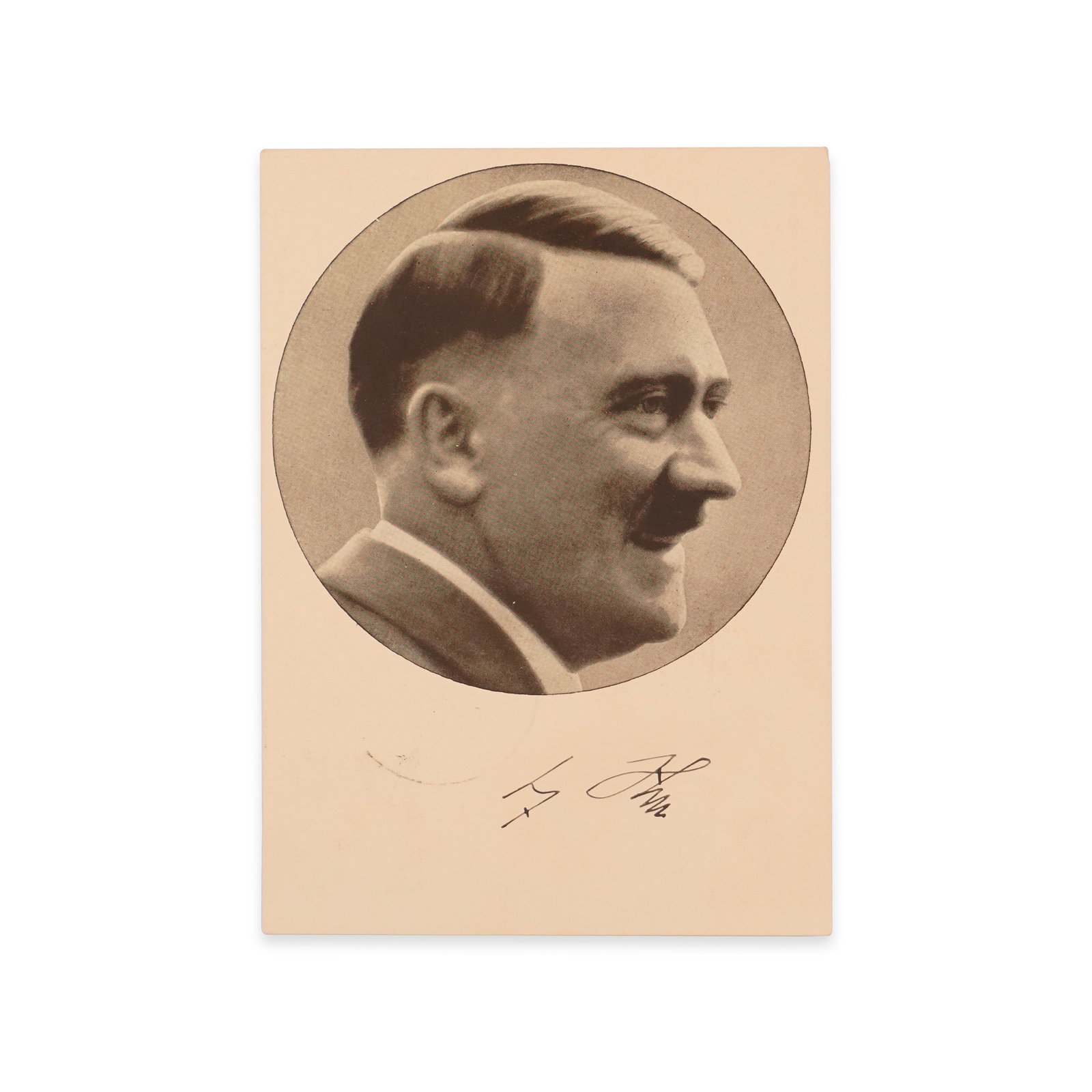 ADOLF HITLER SIGNED POSTCARD FEATURING A PROFILE PORTRAIT, DATED 1939: Provenance and Authentication: This collectible has undergone a rigorous forensic evaluation. The signatures were carefully analyzed across multiple criteria, including ink deposition, material aging 
