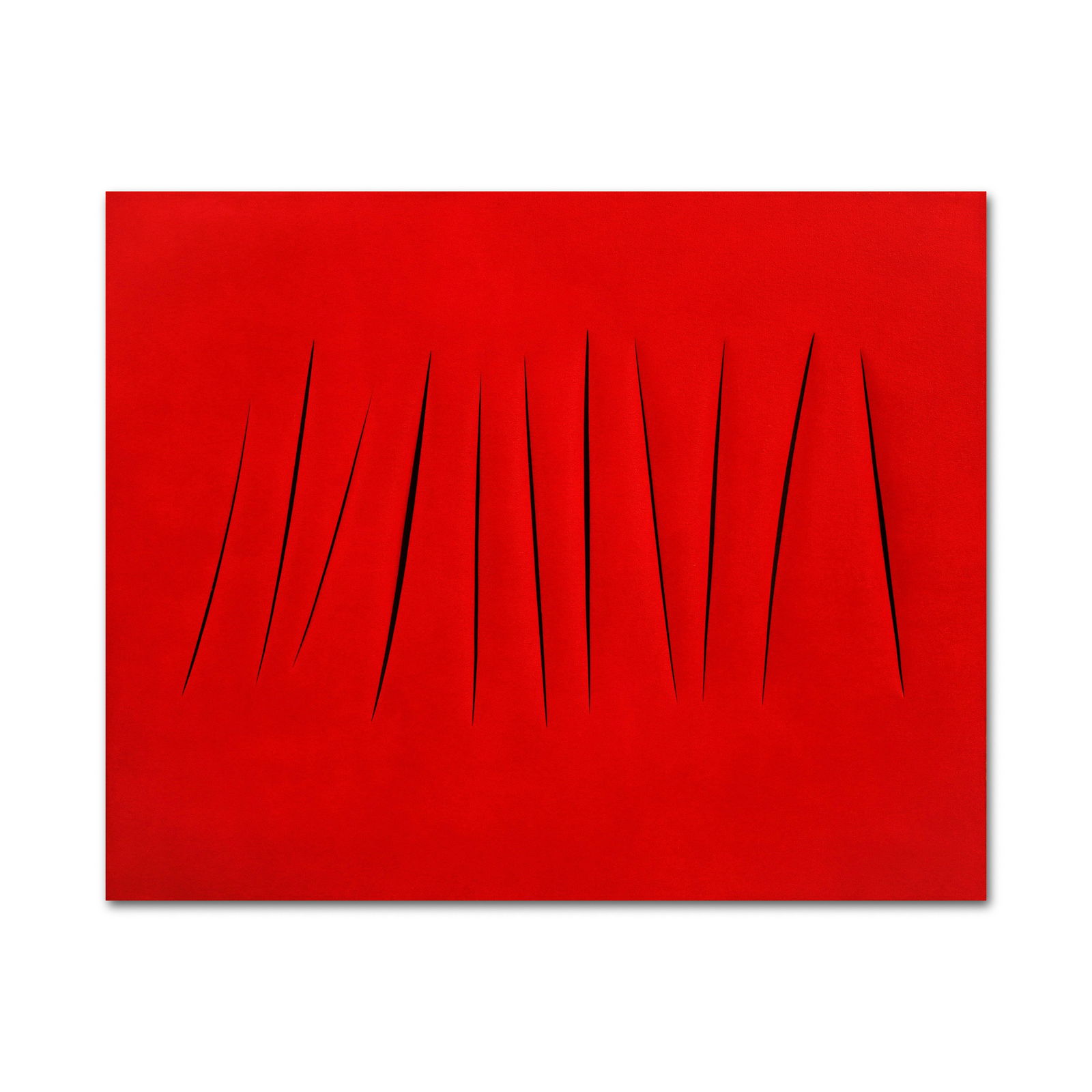 LUCIO FONTANA (1907-1968), ATTRIBUTED TO, WATERPAINT ON CANVAS: Image dimensions: 39 1/2 x 31 3/4 in (100 x 80.5 cm) Signed (reverse) Lucio Fontana was an Italian-Argentine artist best known as the founder of the Spatialism movement, which sought to transcend the