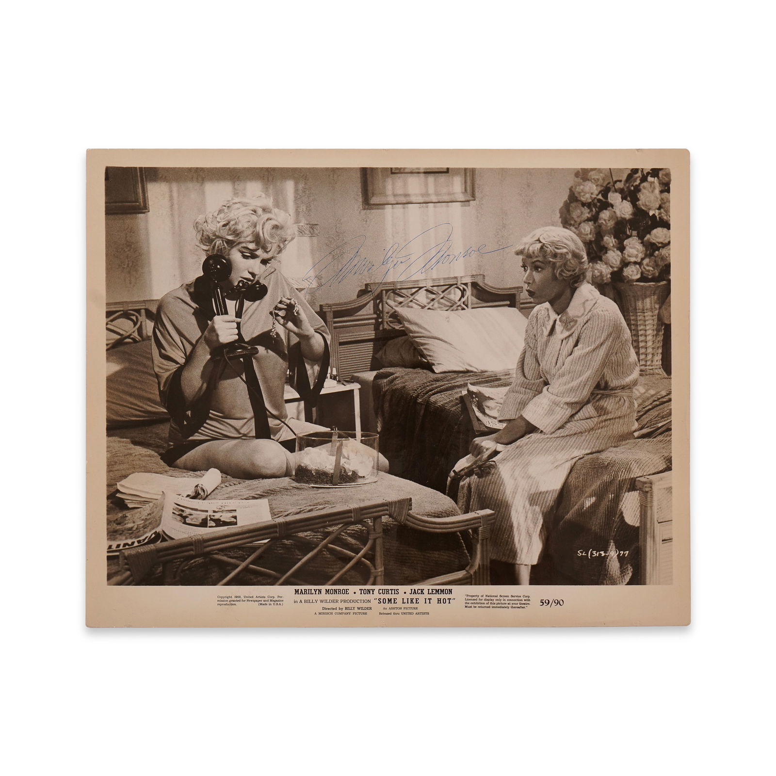 MARILYN MONROE SIGNED LOBBY CARD FOR "SOME LIKE IT HOT," 1959 (1 of 3)