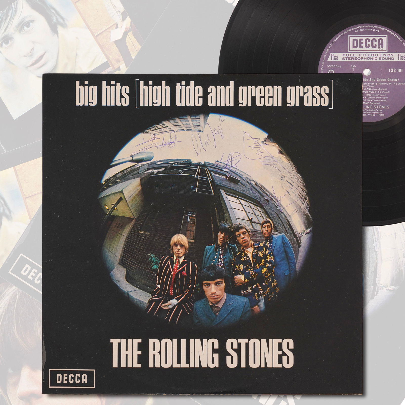 THE ROLLING STONES FULLY SIGNED LP "BIG HITS (HIGH TIDE AND GREEN GRASS)," 1966 (1 of 5)