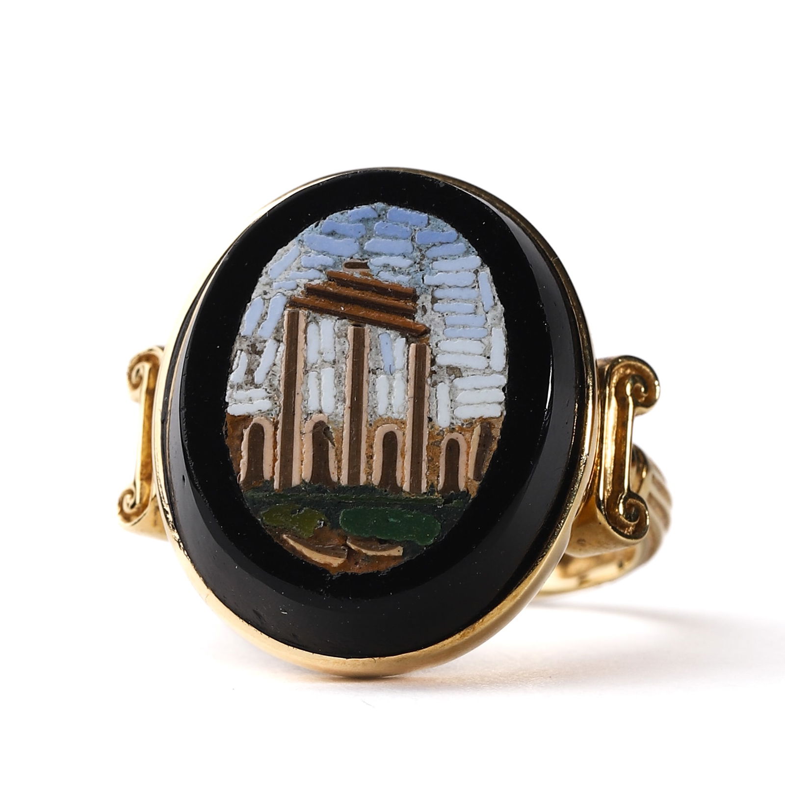 A GOLD RING WITH MICROMOSAIC PANEL DEPICTING RUINS (1 of 5)