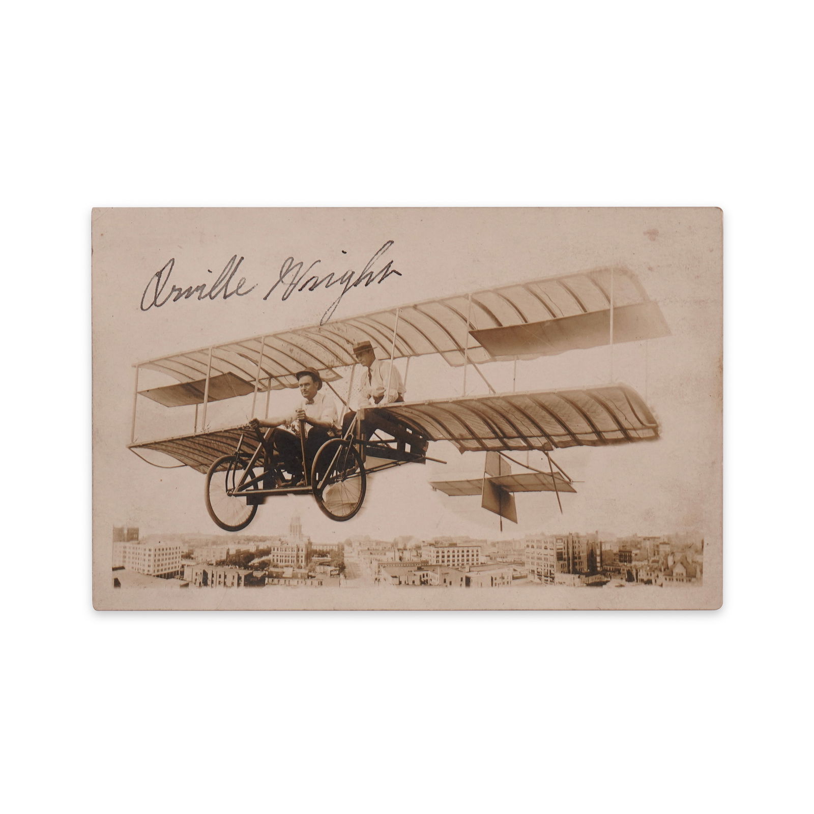 ORVILLE WRIGHT SIGNED POSTCARD FEATURING EARLY FLIGHT SCENE (1 of 2)