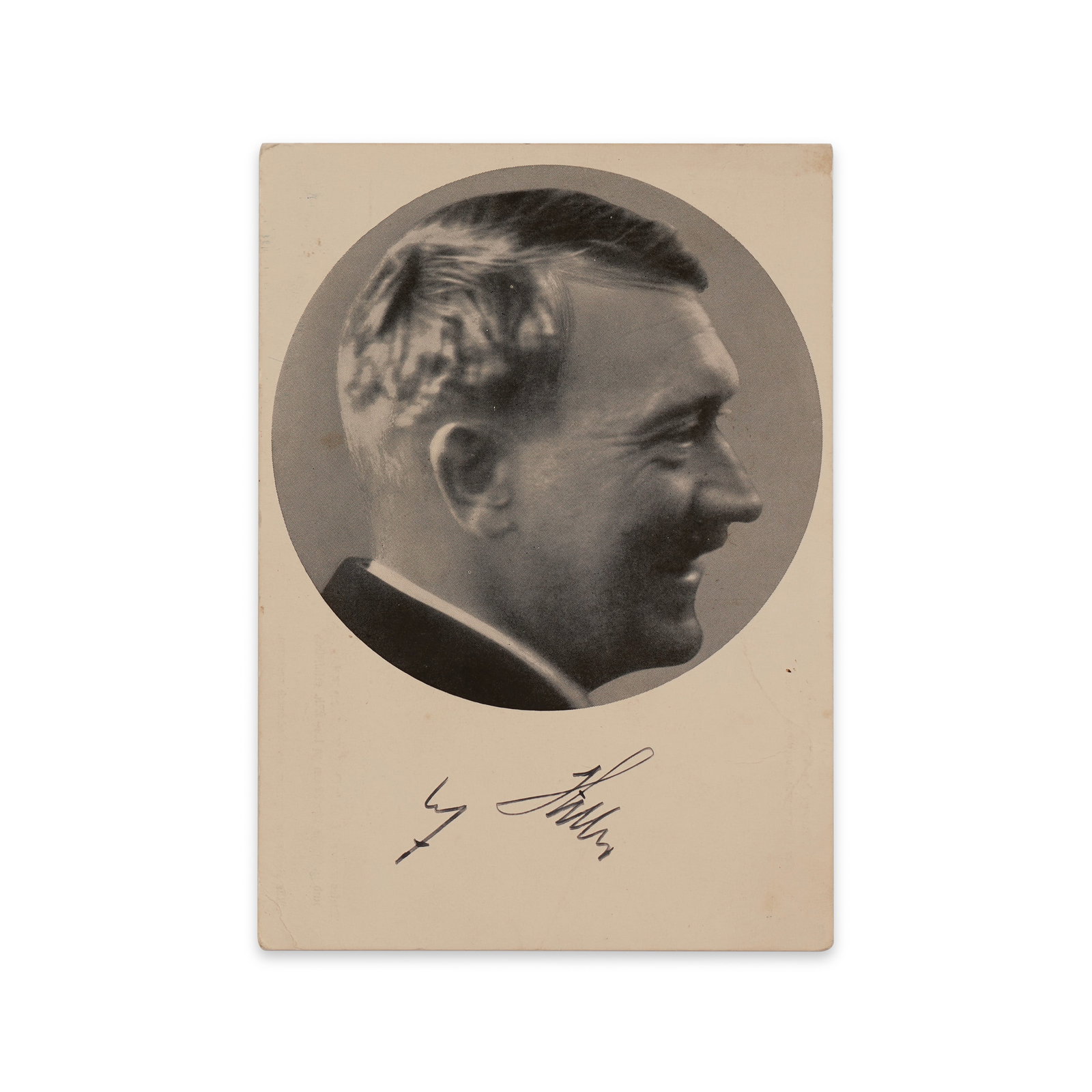 ADOLF HITLER SIGNED PROPAGANDA POSTCARD (C. 1930S): 5 7/8 x 4 1/8 in (14.8 x 10.5 cm) Provenance and Authentication: This collectible has undergone a rigorous forensic evaluation. The signatures were carefully analyzed across multiple criteria, includi