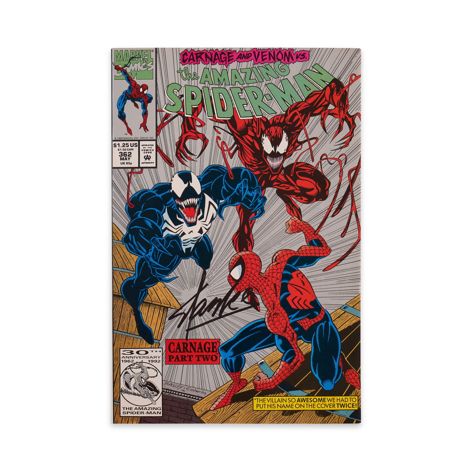 STAN LEE SIGNED "THE AMAZING SPIDER-MAN" #362 (1992, MARVEL COMICS) (1 of 4)