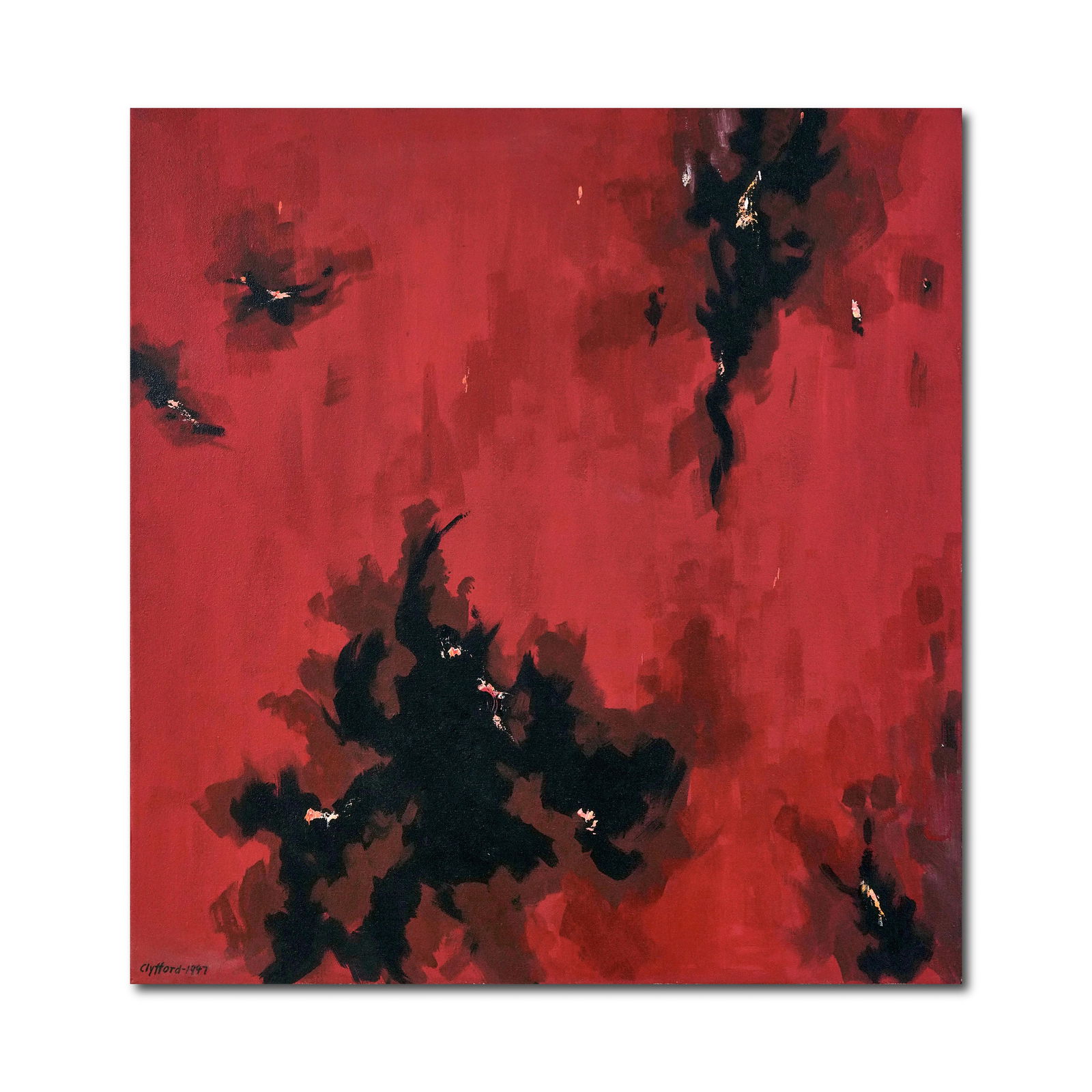 CLYFFORD STILL (1904-1980), ATTRIBUTED TO, OIL ON CANVAS: Signed (lower left and reverse) Dimensions: 39 x 37 in (99 x 94 cm) Clyfford Still (1904-1980) was a seminal figure in the Abstract Expressionist movement, whose work helped to define the emotional an