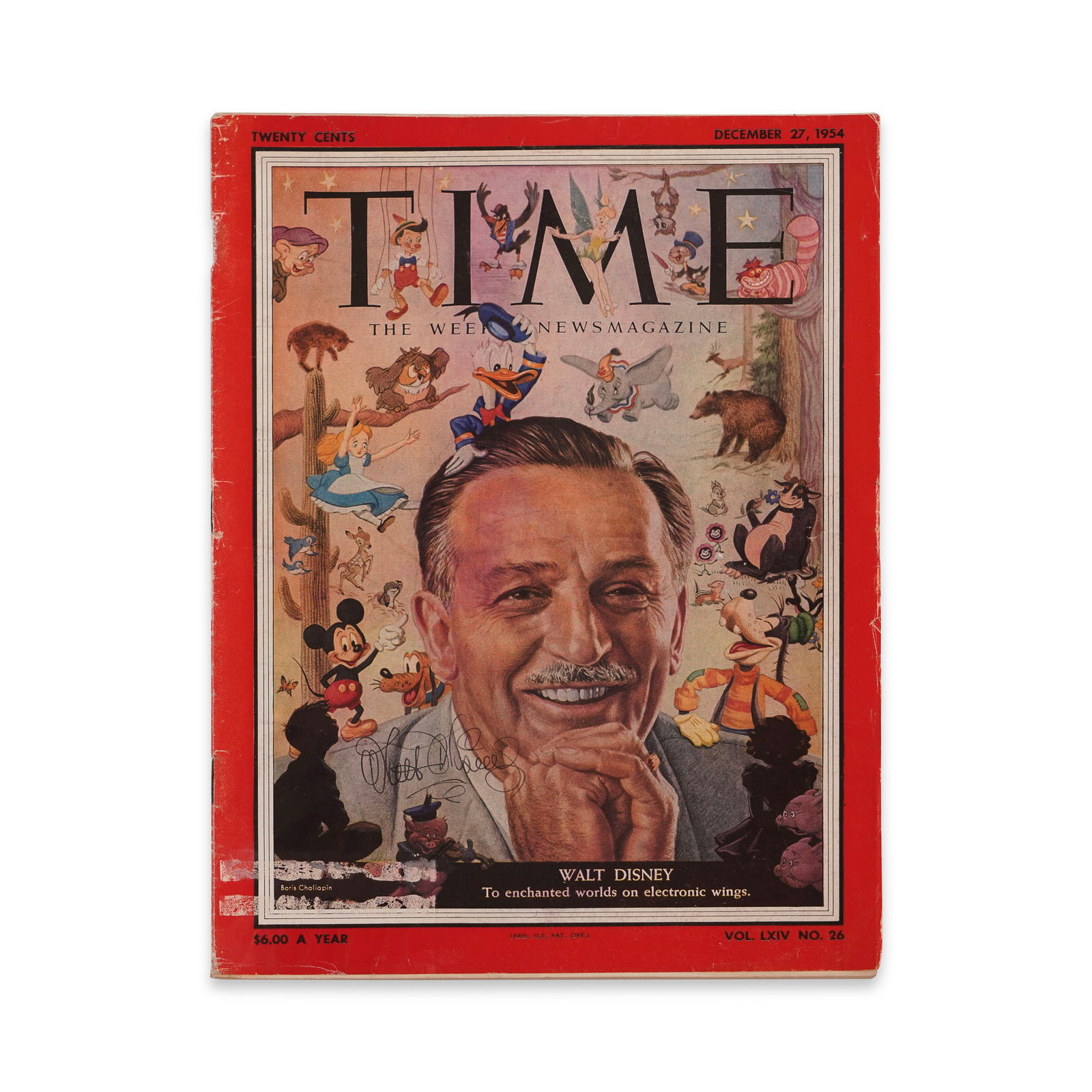 WALT DISNEY SIGNED TIME MAGAZINE COVER, DECEMBER 27, 1954 (1 of 5)