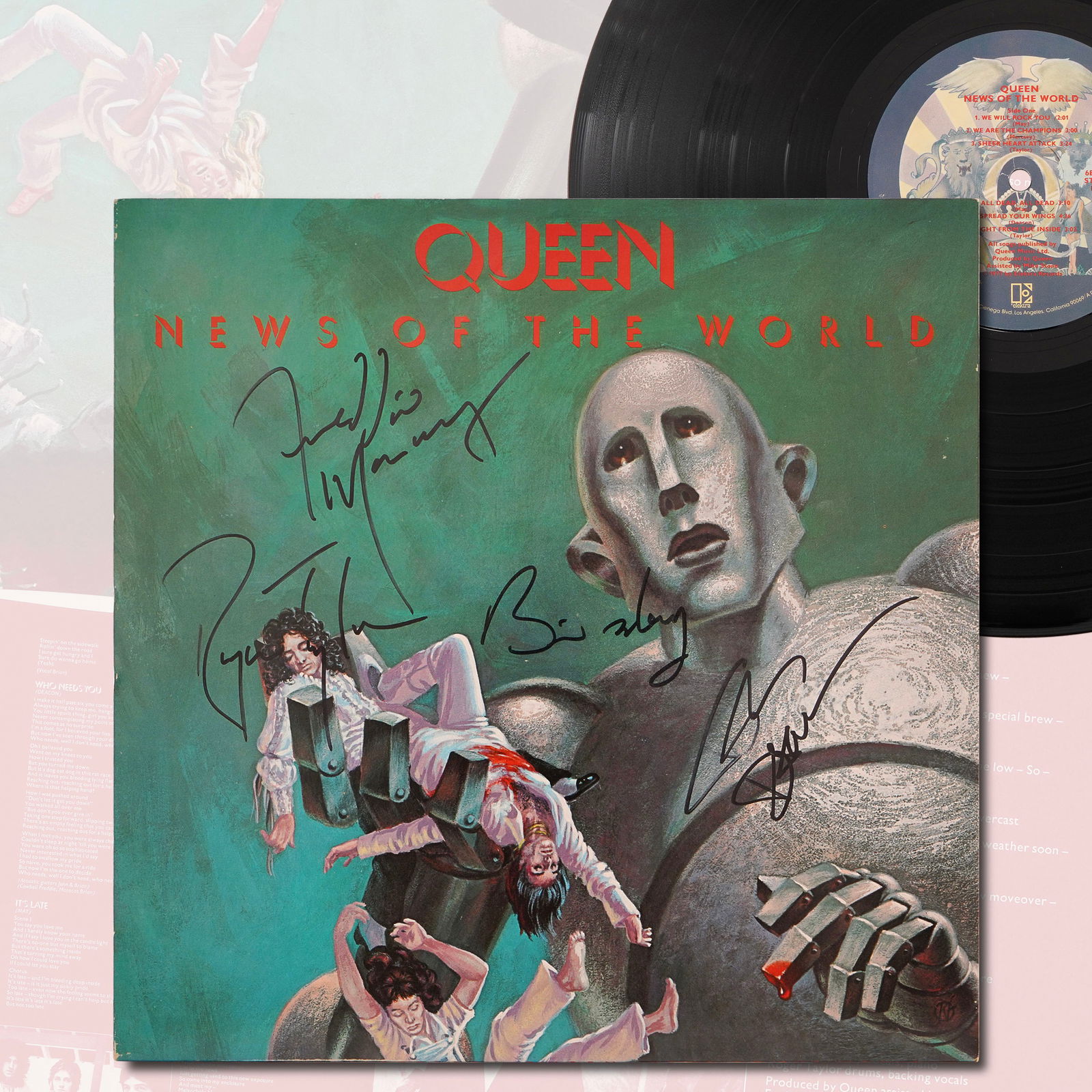 QUEEN FULLY SIGNED LP "NEWS OF THE WORLD," 1977 (1 of 8)