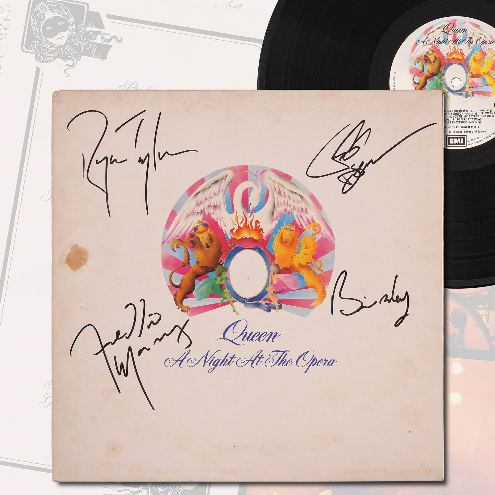 QUEEN FULLY SIGNED "A NIGHT AT THE OPERA" VINYL LP (1 of 10)