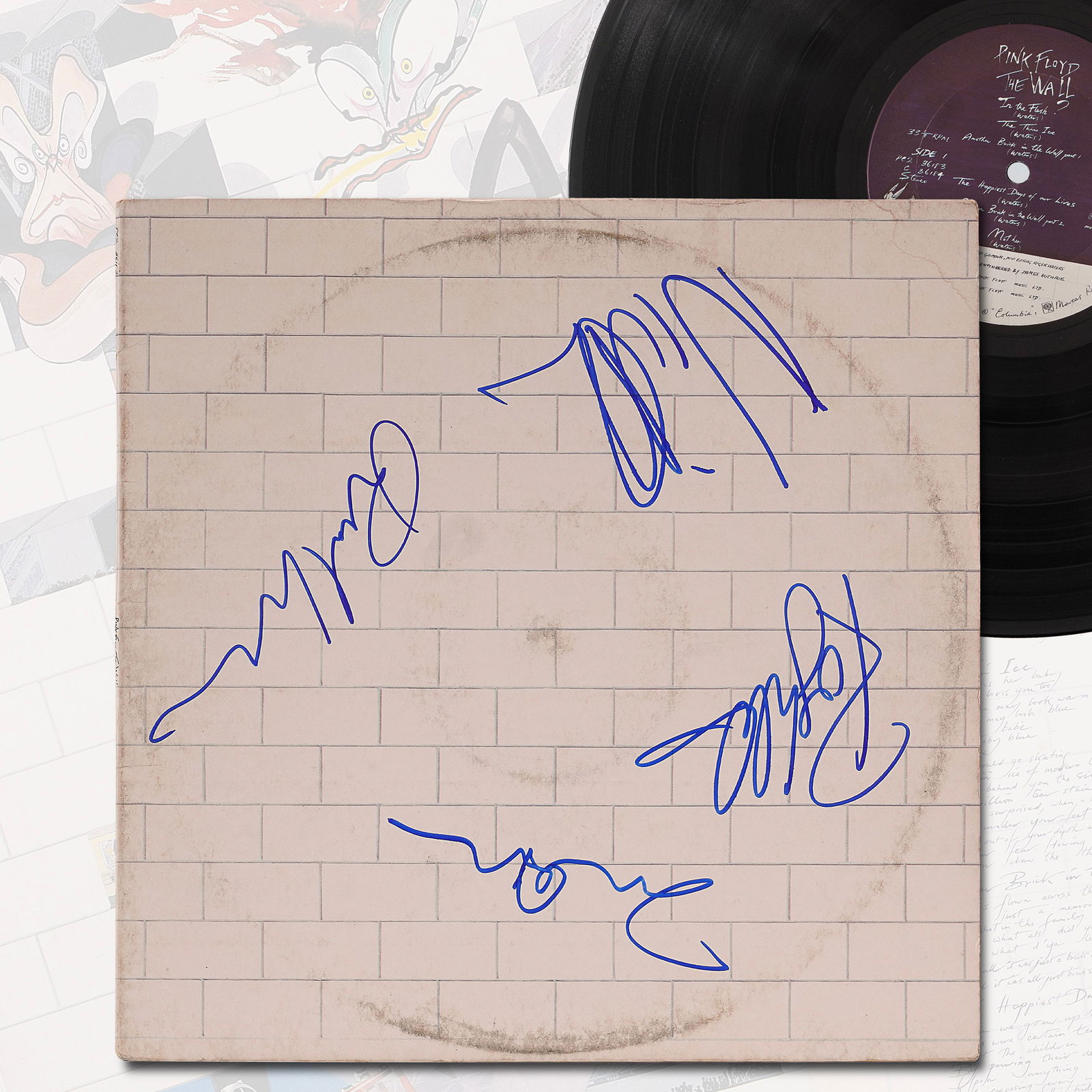 PINK FLOYD FULLY SIGNED "THE WALL" VINYL RECORD (1 of 9)