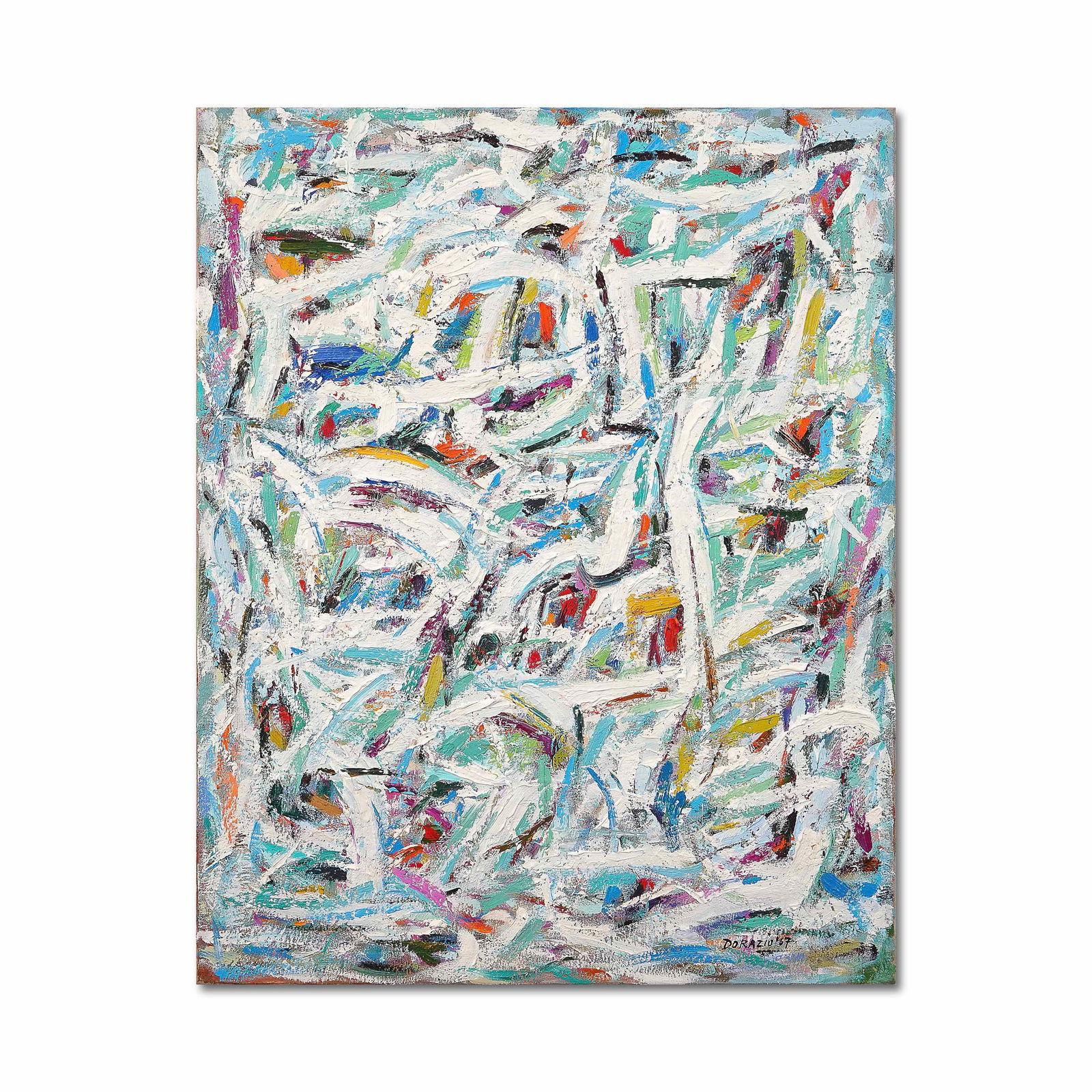 PIERO DORAZIO (1927-2005), ATTRIBUTED TO, OIL ON CANVAS: Signed (lower right) Image Dimensions: 39 3/4 x 31 1/2 in (101 x 80 cm) This painting comes with COA. Piero Dorazio (1927-2005) was a leading figure in post-war Italian abstraction, known for synthesi