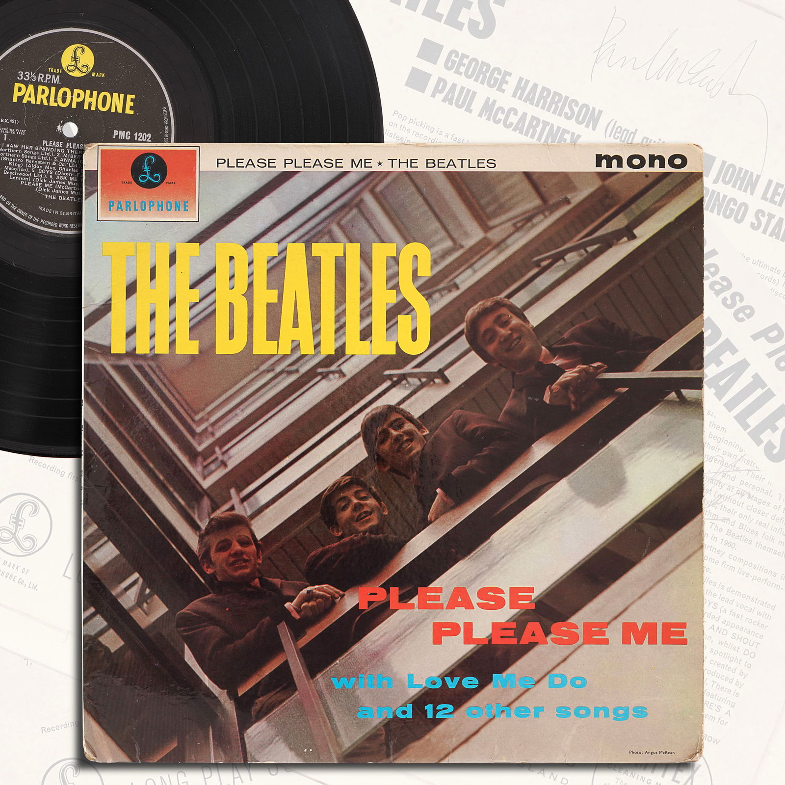 THE BEATLES FULLY SIGNED LP - "PLEASE PLEASE ME" (1963, UK FIRST PRESSING, PARLOPHONE PMC 1202) (1 of 5)