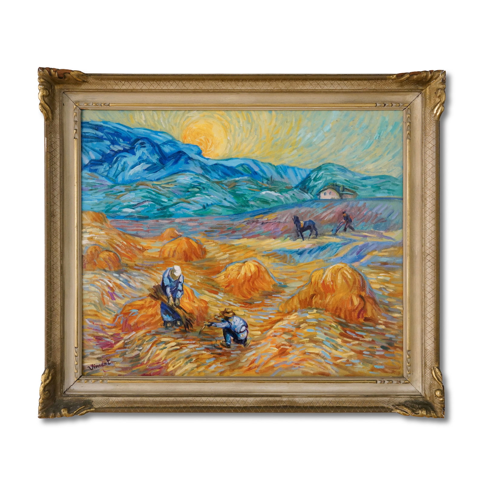 VINCENT VAN GOGH (1853-1890), ATTRIBUTED TO, OIL ON CANVAS: Signed (lower left) Image Dimensions: 60 x 50 cm (23 3/4 x 19 3/4 in) Framed Dimensions: 72 x 62 cm (28 3/8 x 24 3/8 in) This painting comes with COA. This painting presents a vivid depiction of harve
