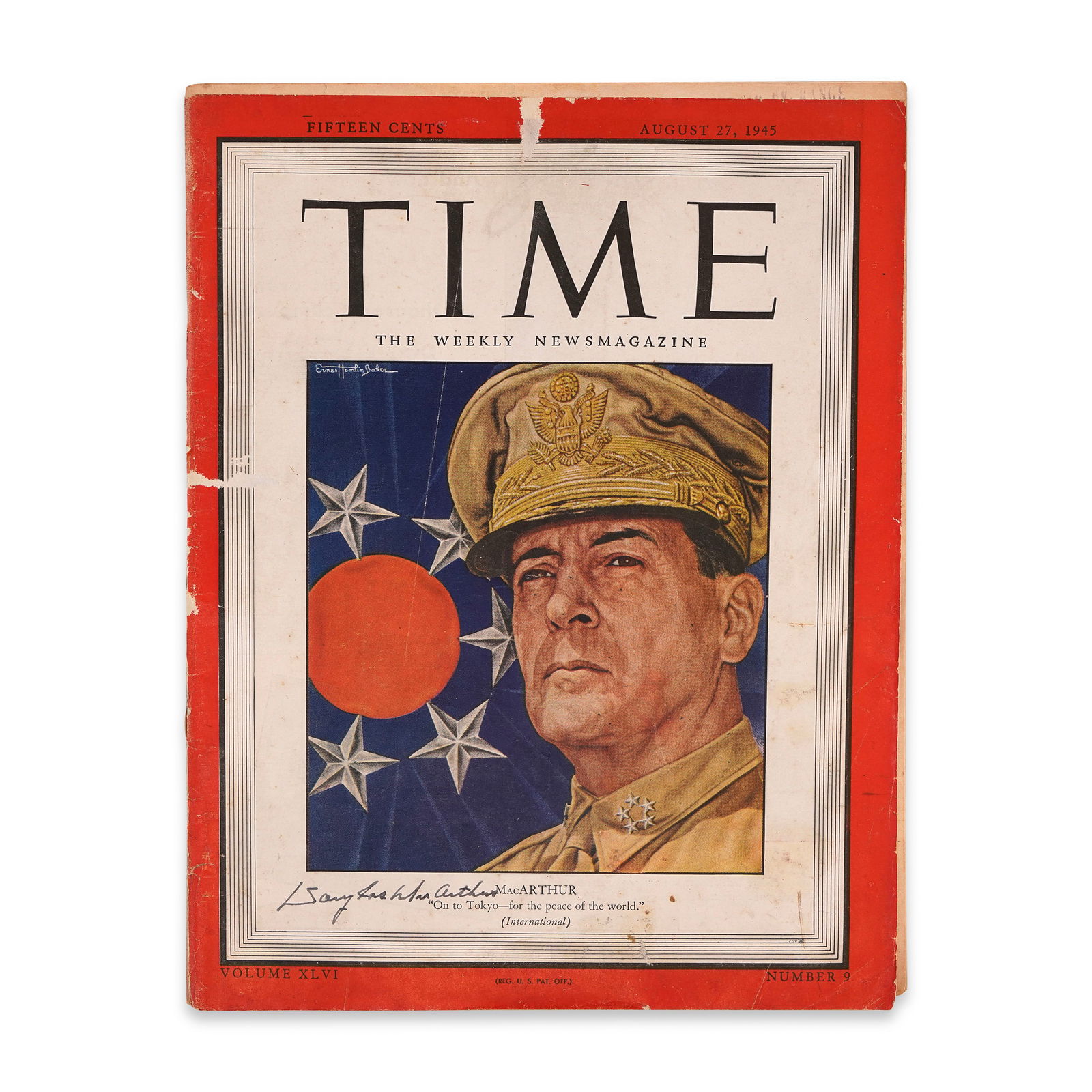 DOUGLAS MACARTHUR SIGNED TIME MAGAZINE COVER, AUGUST 27, 1945 (1 of 3)